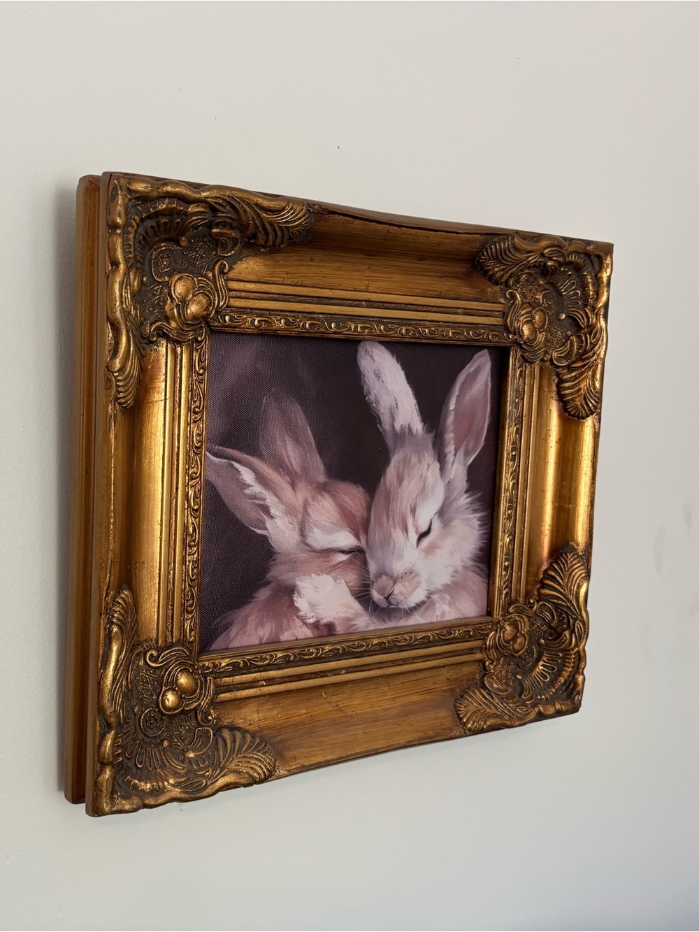 Beautiful Bunny Wall Art with Gold Baroque Frame